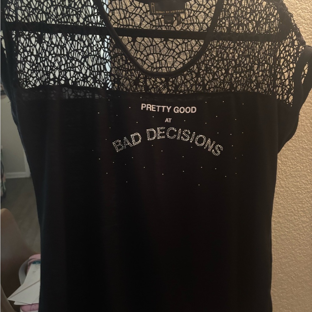 i jeans by Buffalo Black Web Lace Blouse NWOT
